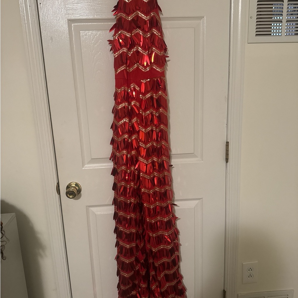 PrettyLittleThing Red Fringe Jumpsuit
